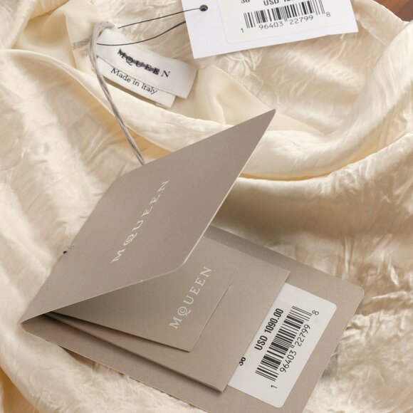 Alexander McQueen Asymmetrical Ruched Smashed Satin Top, Oyster, IT 36 (US 0) - Picture 9 of 14